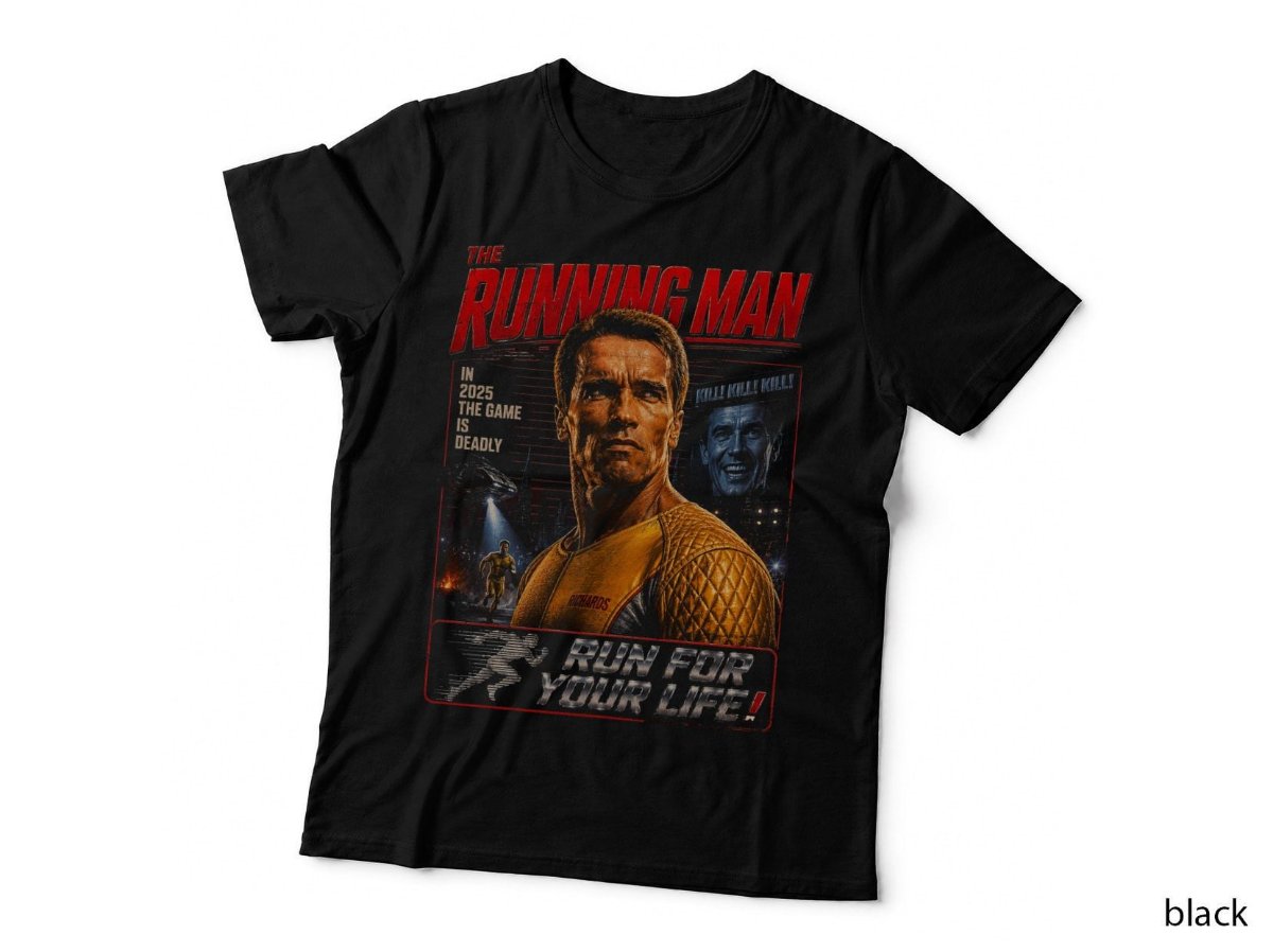 The Running Man T-Shirt, Neon 80s Arnold Action Sci Fi Movie Halftone Hoodie