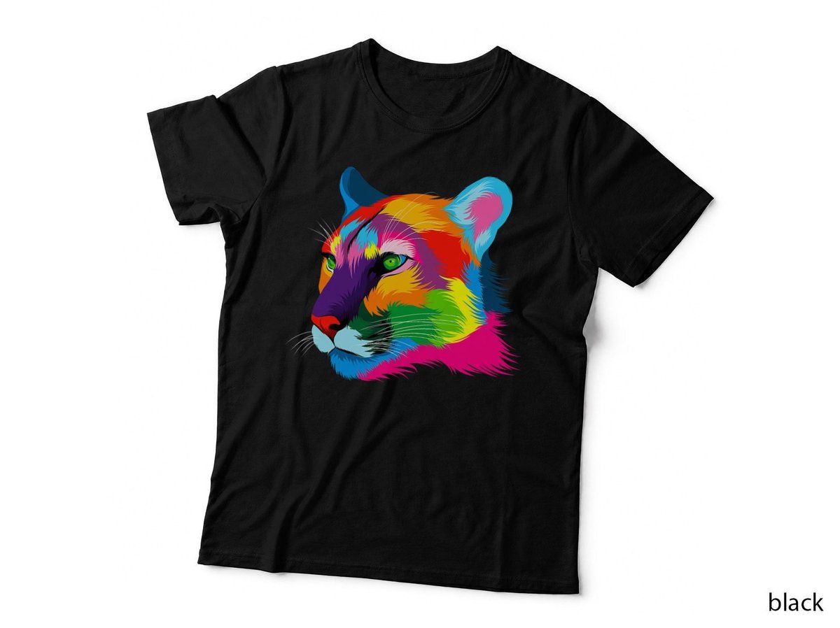 Puma Cougar Head Colorful Art Animals Watercolor Painting T-Shirt