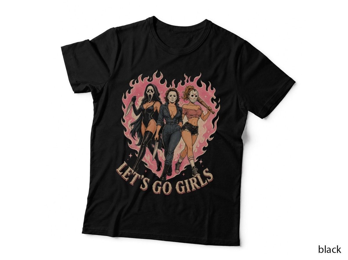 Horror Girl Gang Flames Halloween Scary Movie Slasher Ladies T-Shirt Hoodie