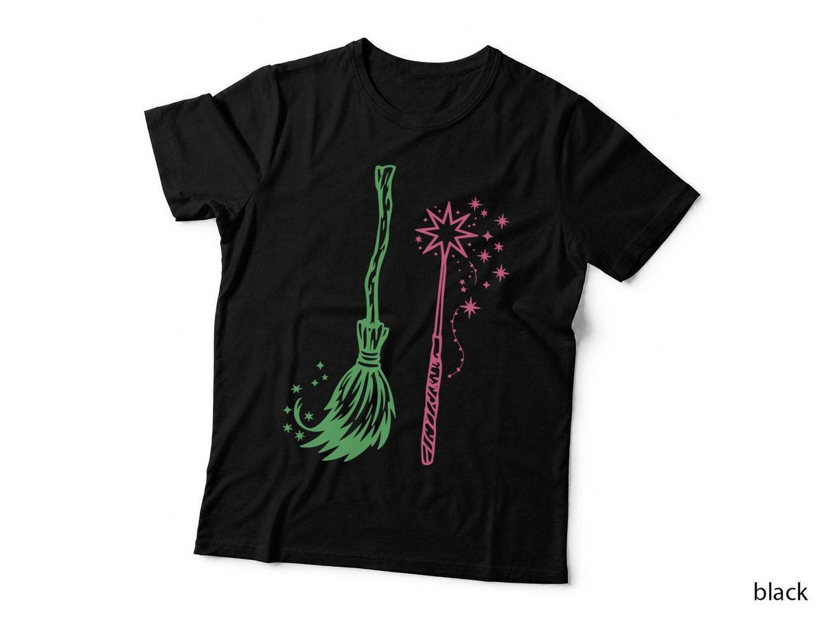 Witch Broom Wand T-Shirt, Halloween Costume, Team Green Vs Team Pink