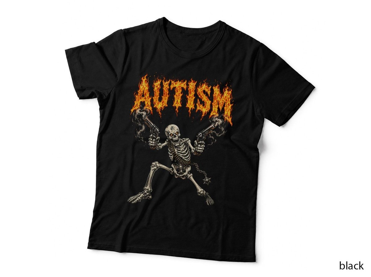 Autism Metal Flames Skeleton Funny Neurodivergent Rock Pride T-Shirt Hoodie