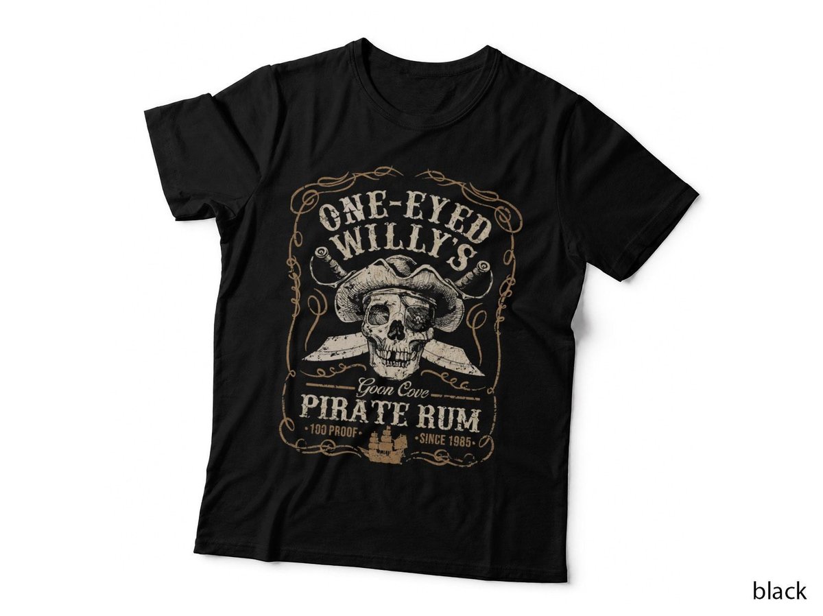 One-Eyed Willy's Pirate Rum T-Shirt, Vintage Retro, Skull Gothic