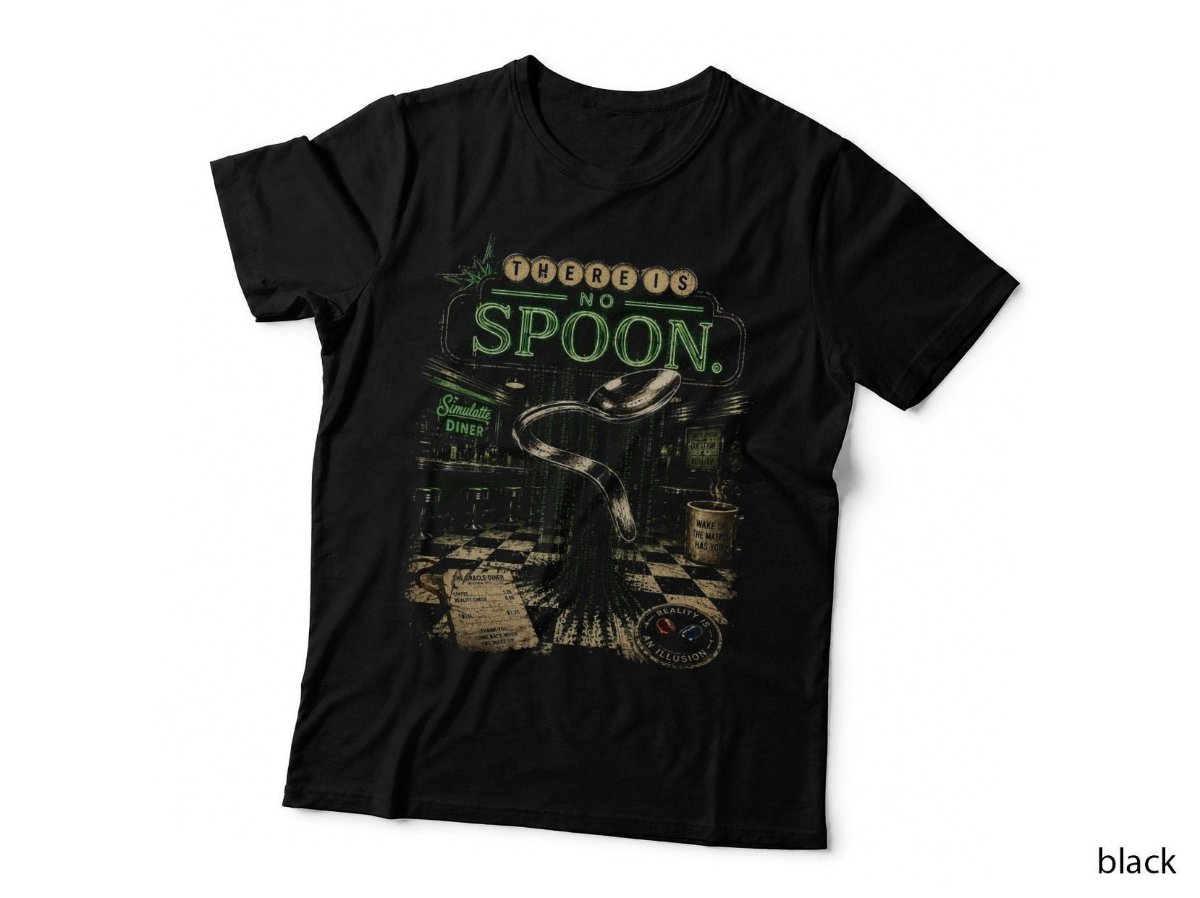 The Matrix There Is No Spoon T-Shirt, 90s Sci Fi Code Movie Halftone Hoodie