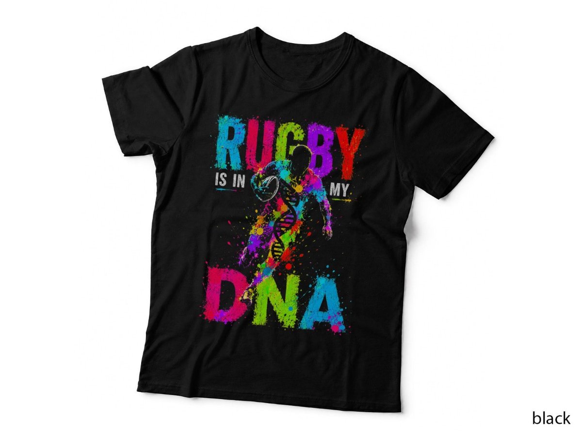 Rugby Is In My DNA T-Shirt, Paint Splash Colourful Sports Halftone Hoodie
