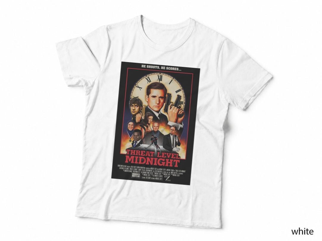 Threat Level Midnight T-Shirt, Movie Poster Parody, Action Movie Fan Art
