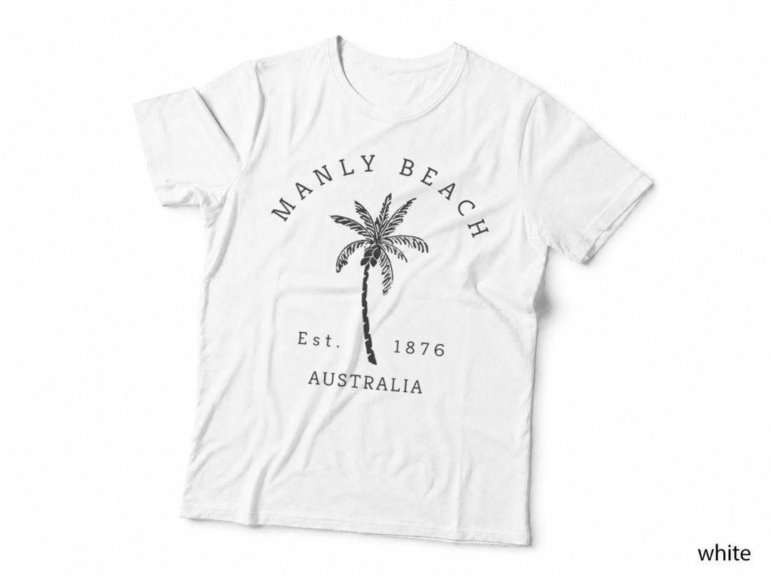 Retro Cool Manly Beach Australia Palm Tree Novelty Art T-Shirt