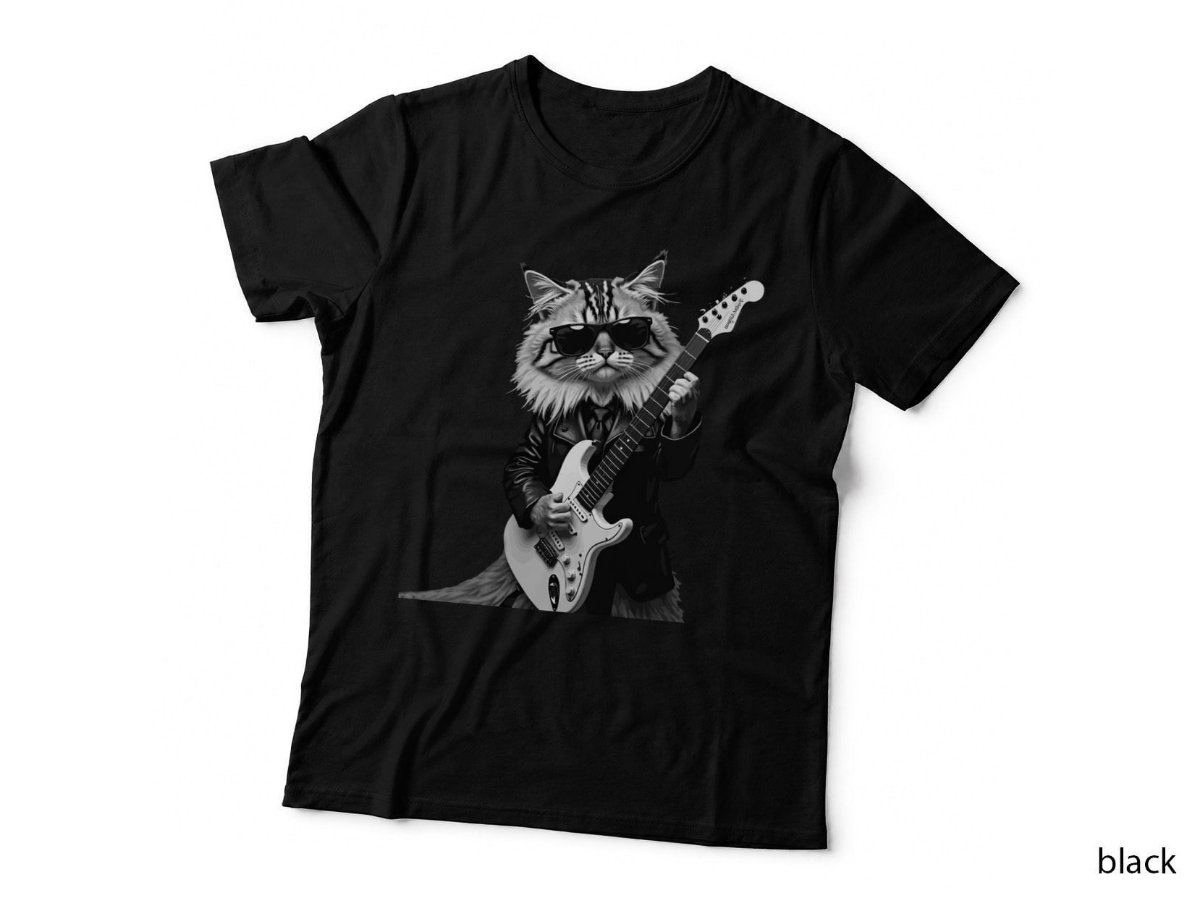 Rock Cat T-Shirt, Guitar Playing Kitten Funny Music Cat Lover Gift Hoodie