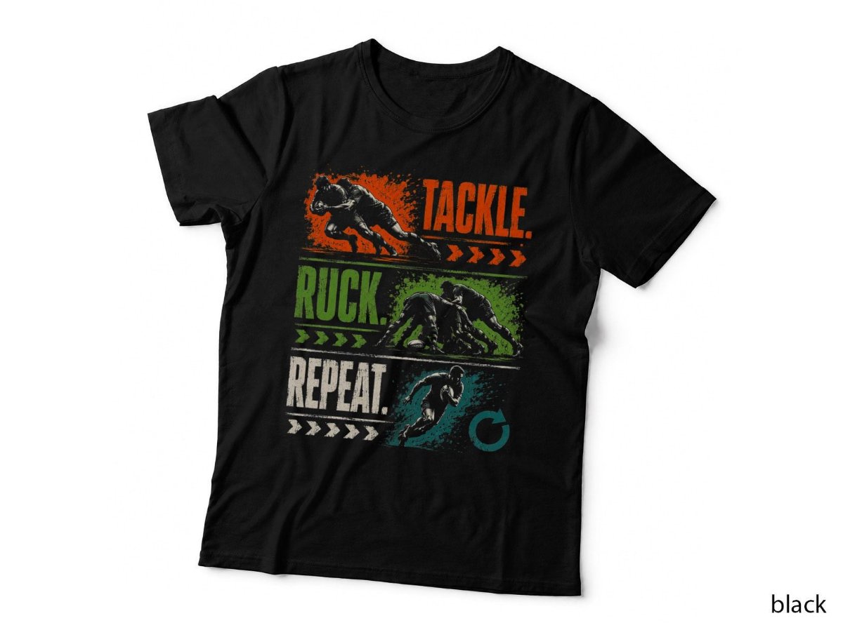 Rugby T-Shirt, Tackle Ruck Repeat Action Sports Halftone Team Hoodie