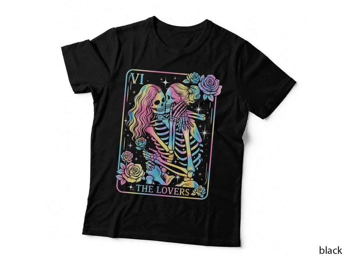 The Lovers Tarot Holographic Gothic Witchy Skeleton Romance T-Shirt Hoodie