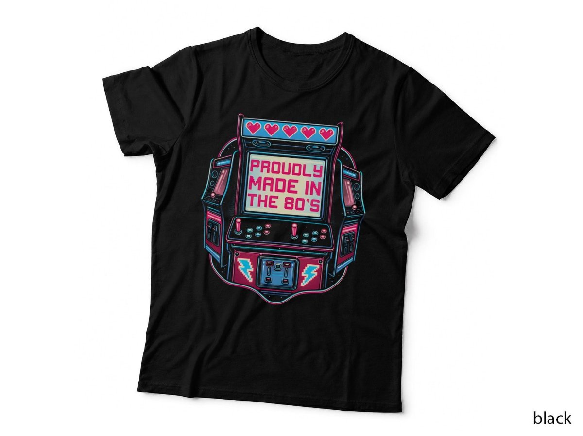 Proudly Made in the 80s Arcade Cabinet T-Shirt, Gaming Pixel Hearts Hoodie