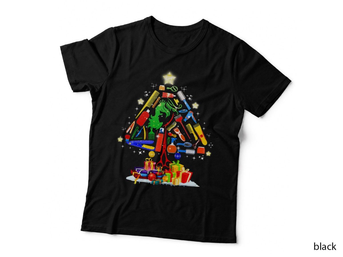 Scissor Hairstylist Christmas Tree T-Shirt, Xmas Hairstyling Salon Hoodie