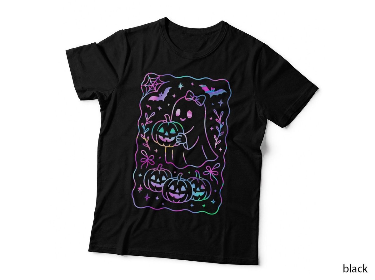 Halloween Ghost Pumpkin T-Shirt, Pastel Rainbow Style, Spooky Fun Fashion