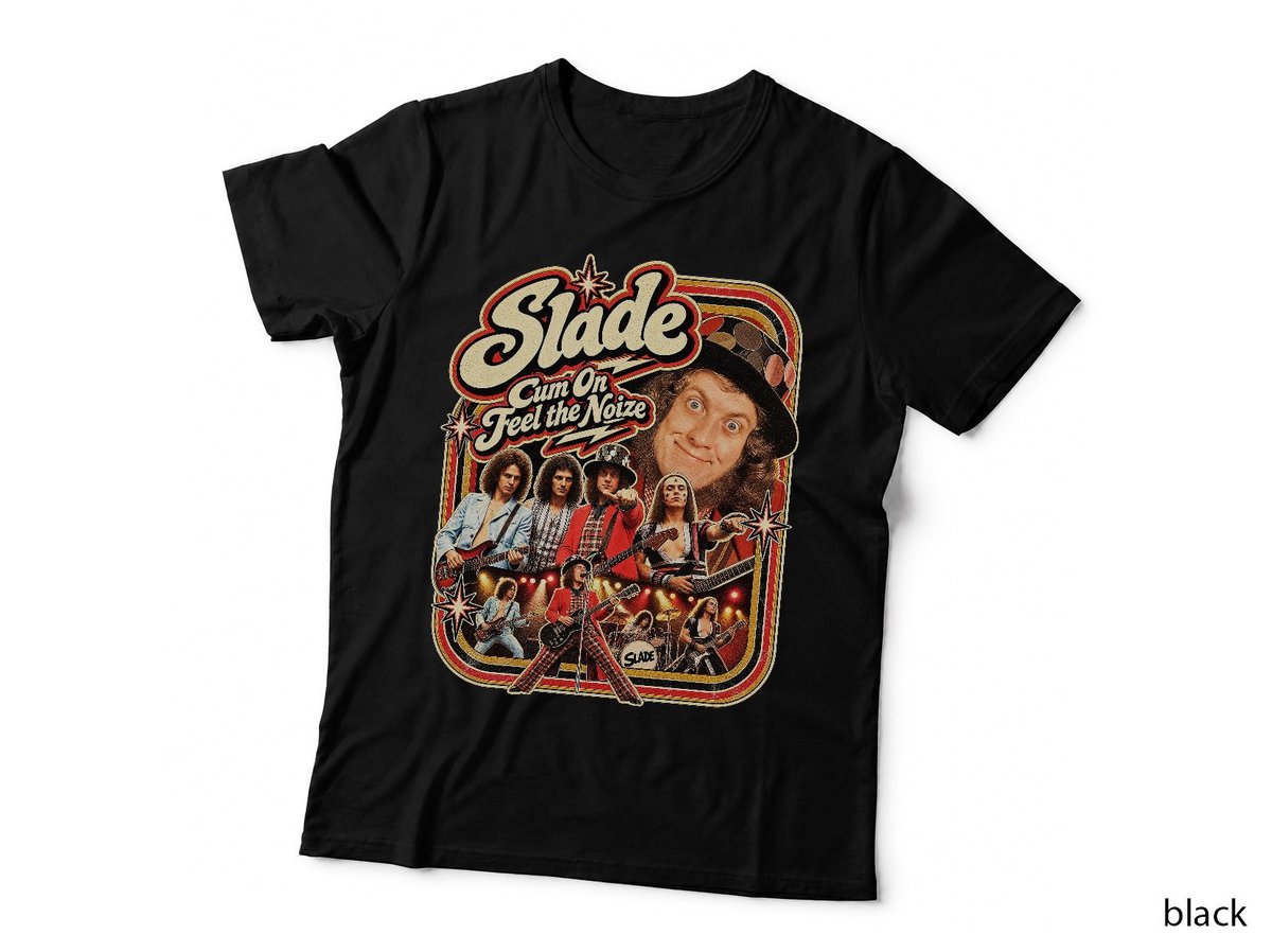 Slade Cum On Feel the Noize Vintage Glam Rock Retro Badge Distressed T-Shirt