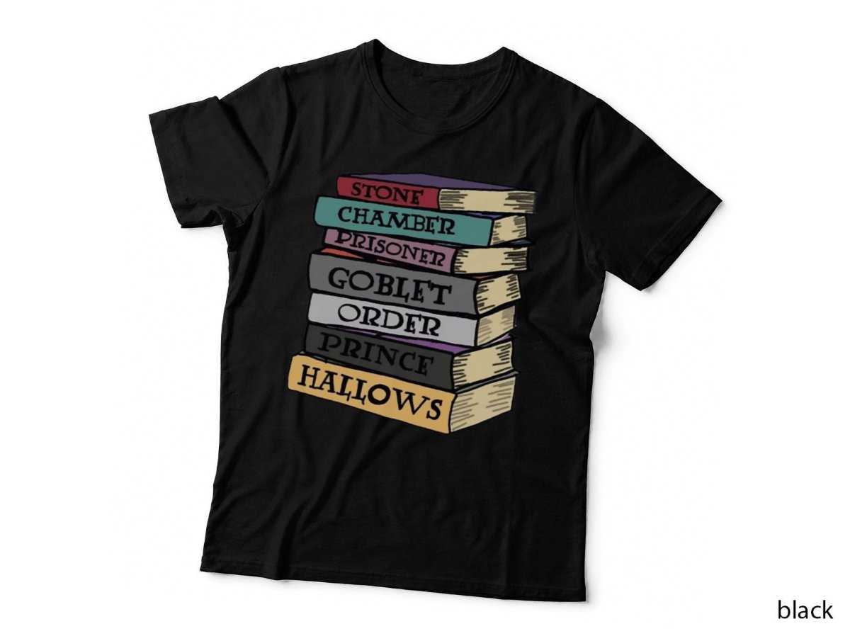 Wizarding Book Stack T-Shirt, Seven Fantasy Novels Stone to Hallows Hoodie