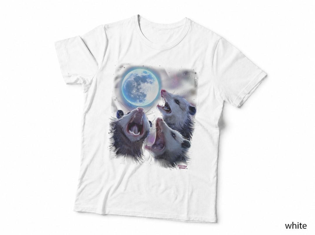 Three Opossums Howling at the Moon Funny Possum T-Shirt, Animal Humor