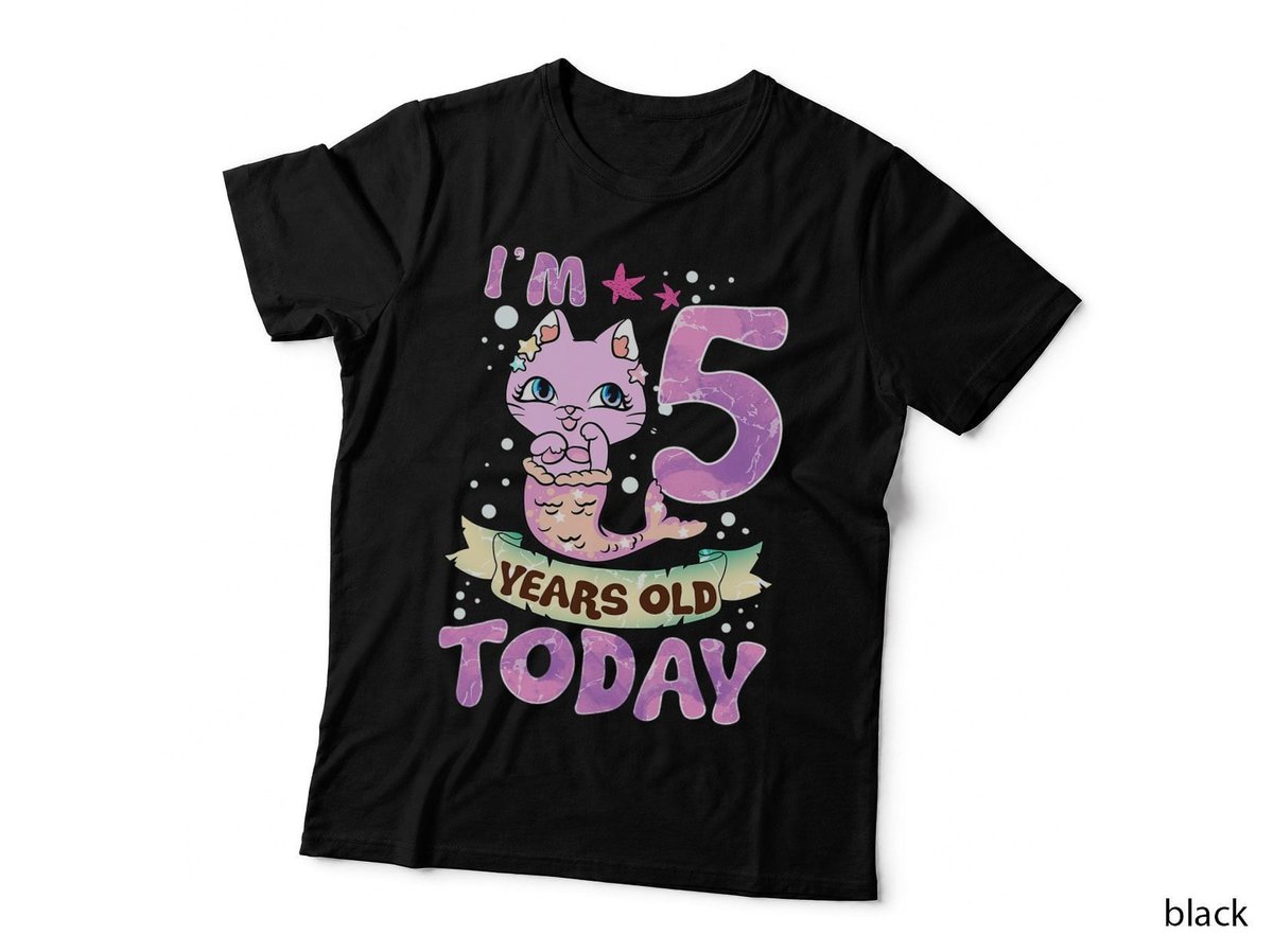 5th Birthday Shirt Cat Mermaid Mercat Girls 5 Five T-Shirt