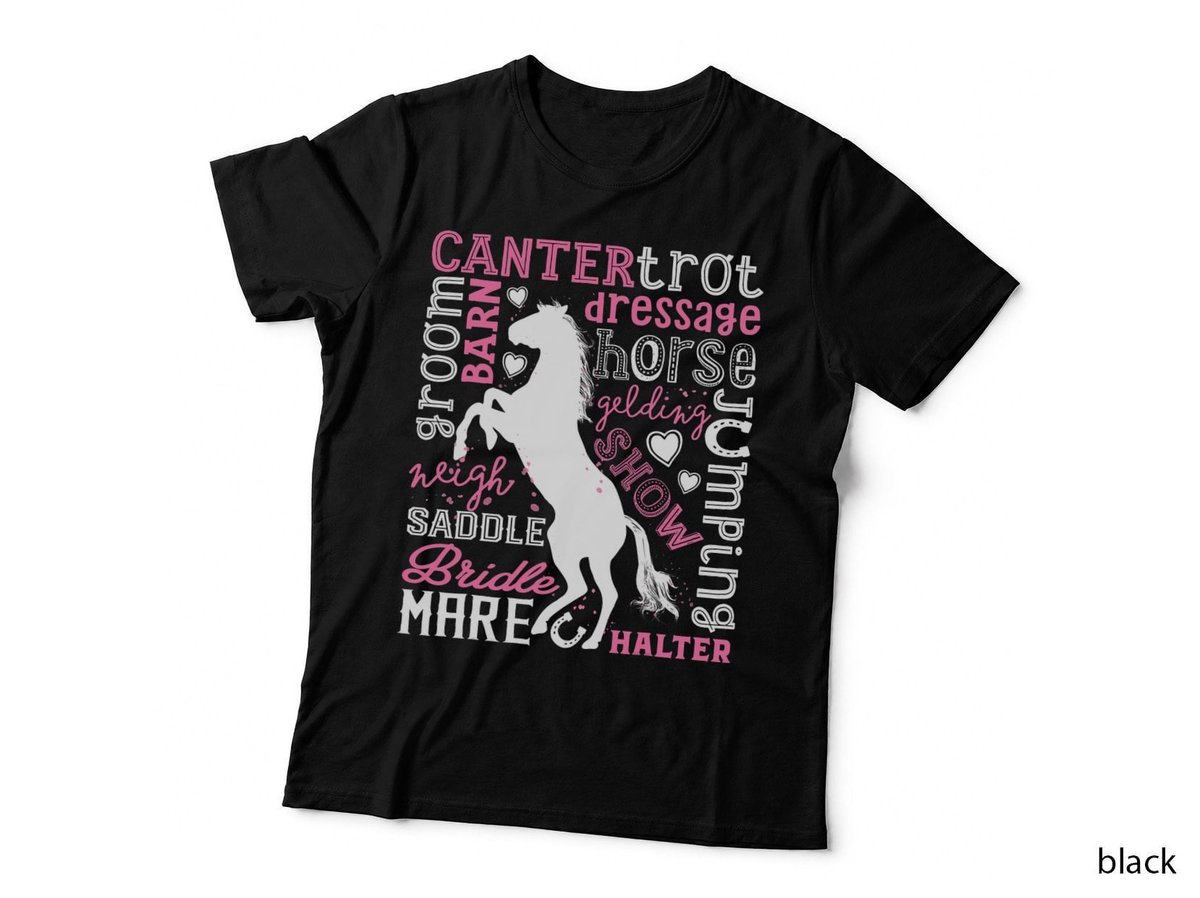 Horse Typography Word Art Equestrian Girls Horseback Riding T-Shirt