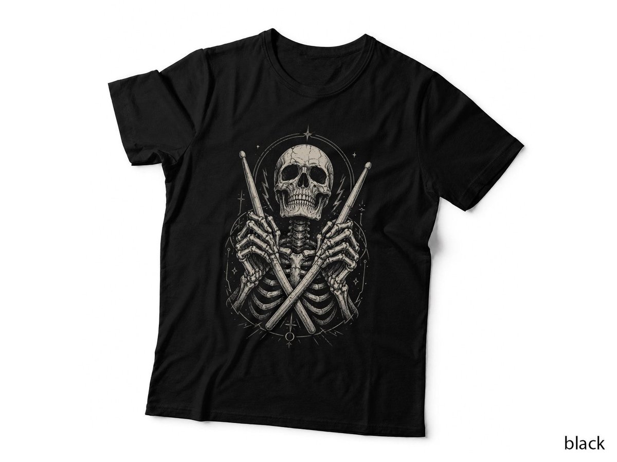 Skeleton Drummer Drumsticks Drumming Band Music Skull T-Shirt Hoodie Halloween