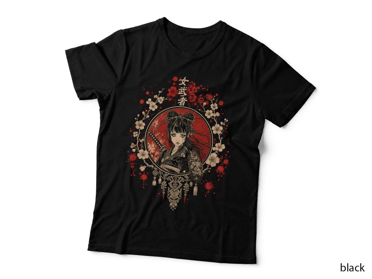 Female Samurai Warrior Japanese Blossom Katana Anime Gothic T-Shirt Hoodie