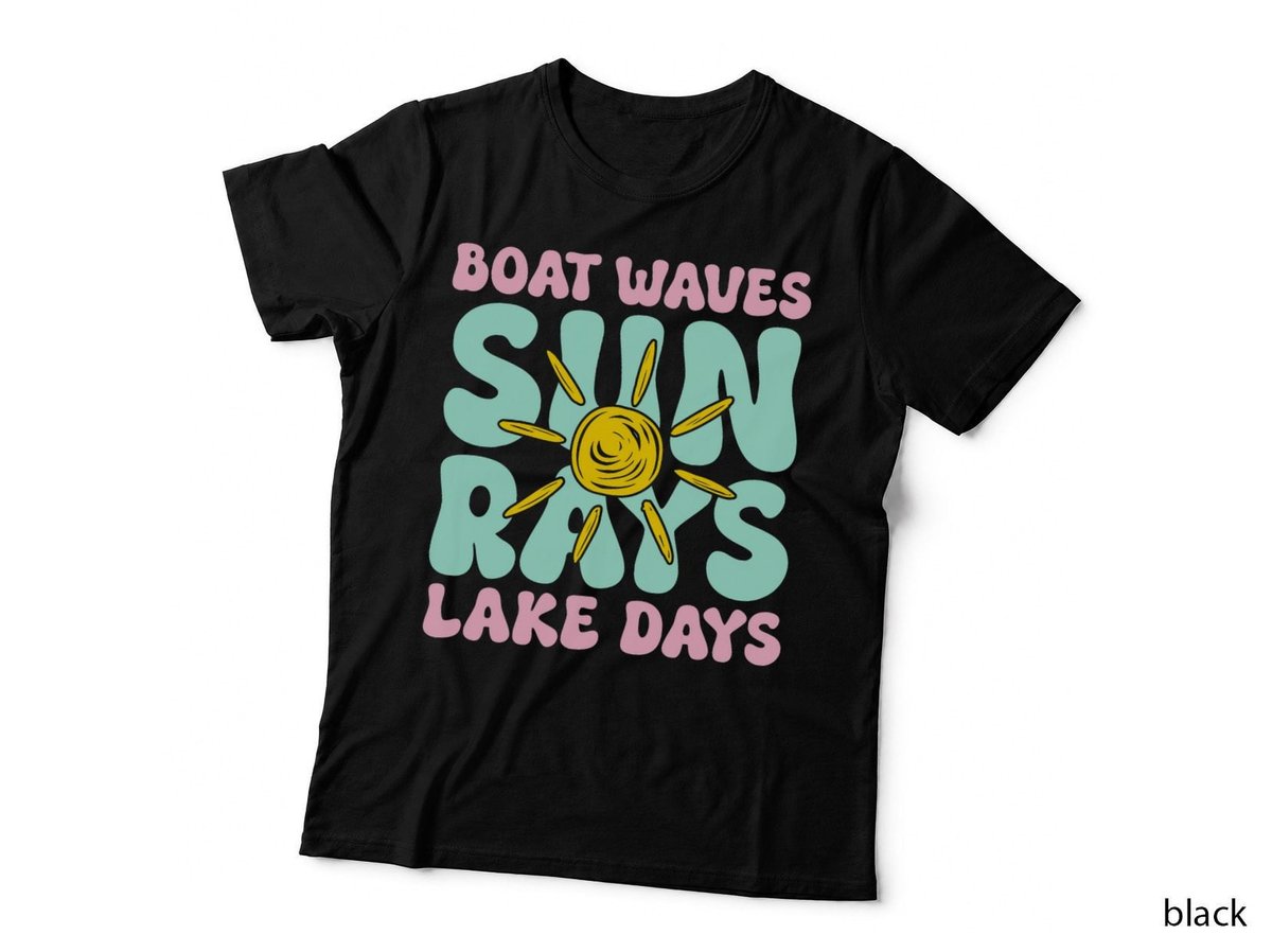 Boat Wave Sun Rays Lake Days Summer Beach Vâction Retro T-Shirt