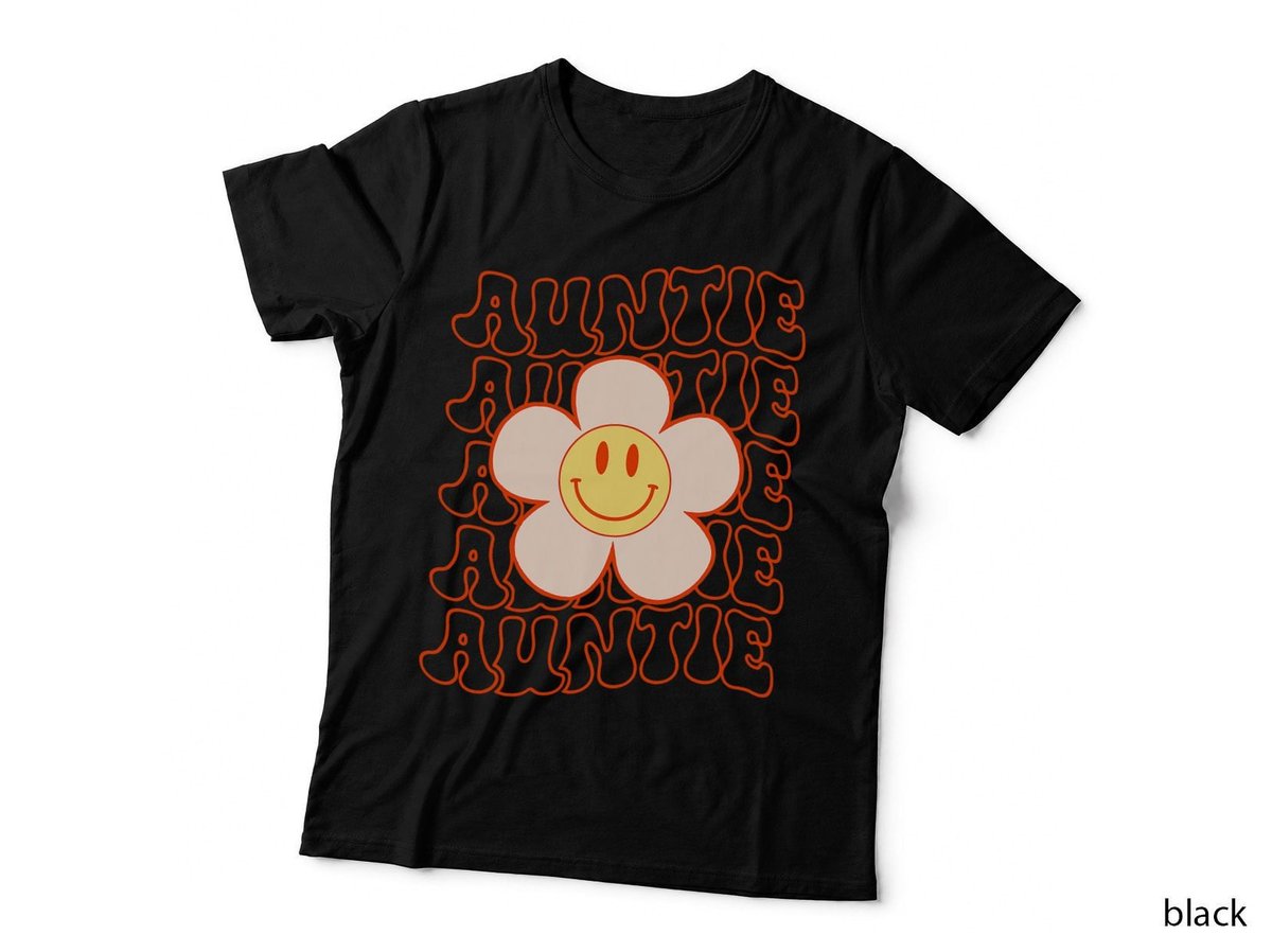 Retro Happy Face Aunt Auntie Groovy Daisy Flower Smile Face  T-Shirt