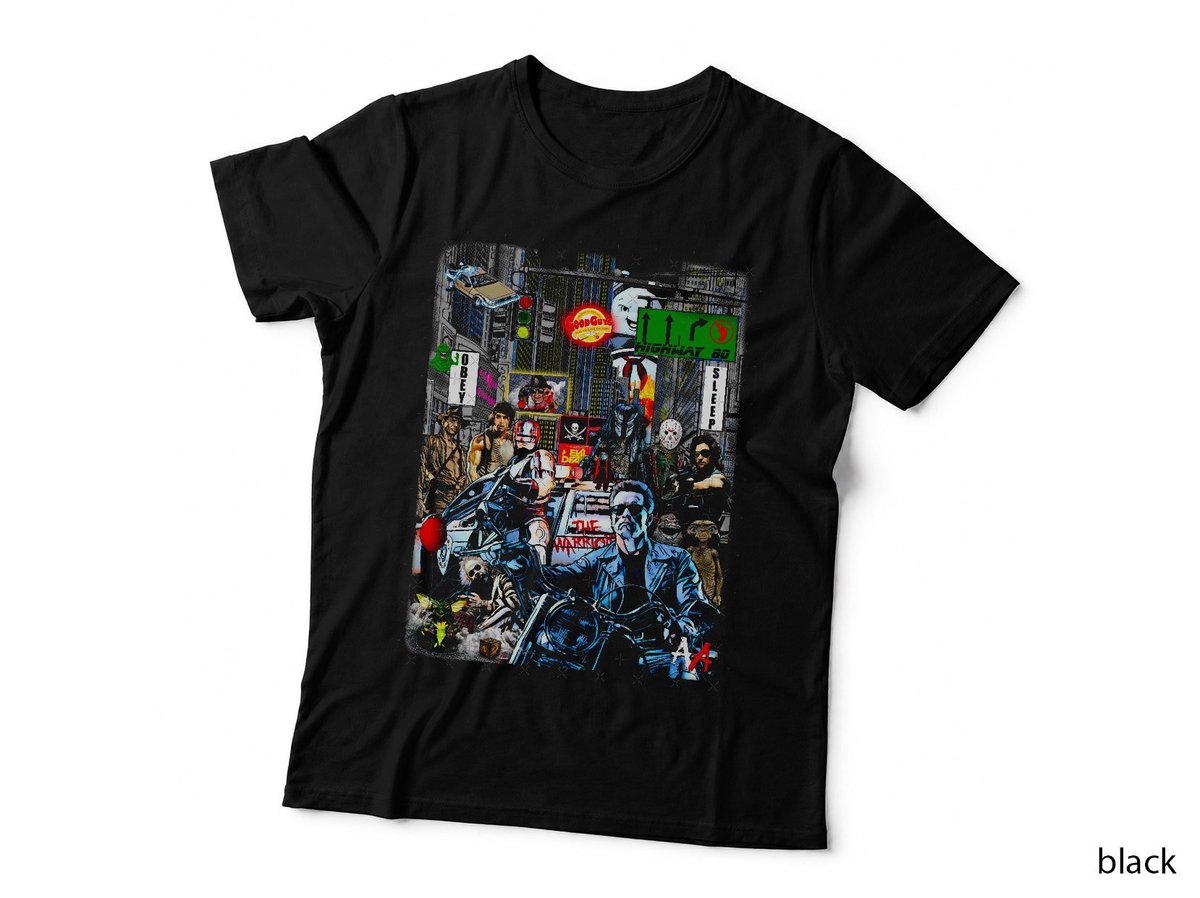 80s Movie Collage T-Shirt, Retro Pop Culture Mashup, Nostalgia Fan Art