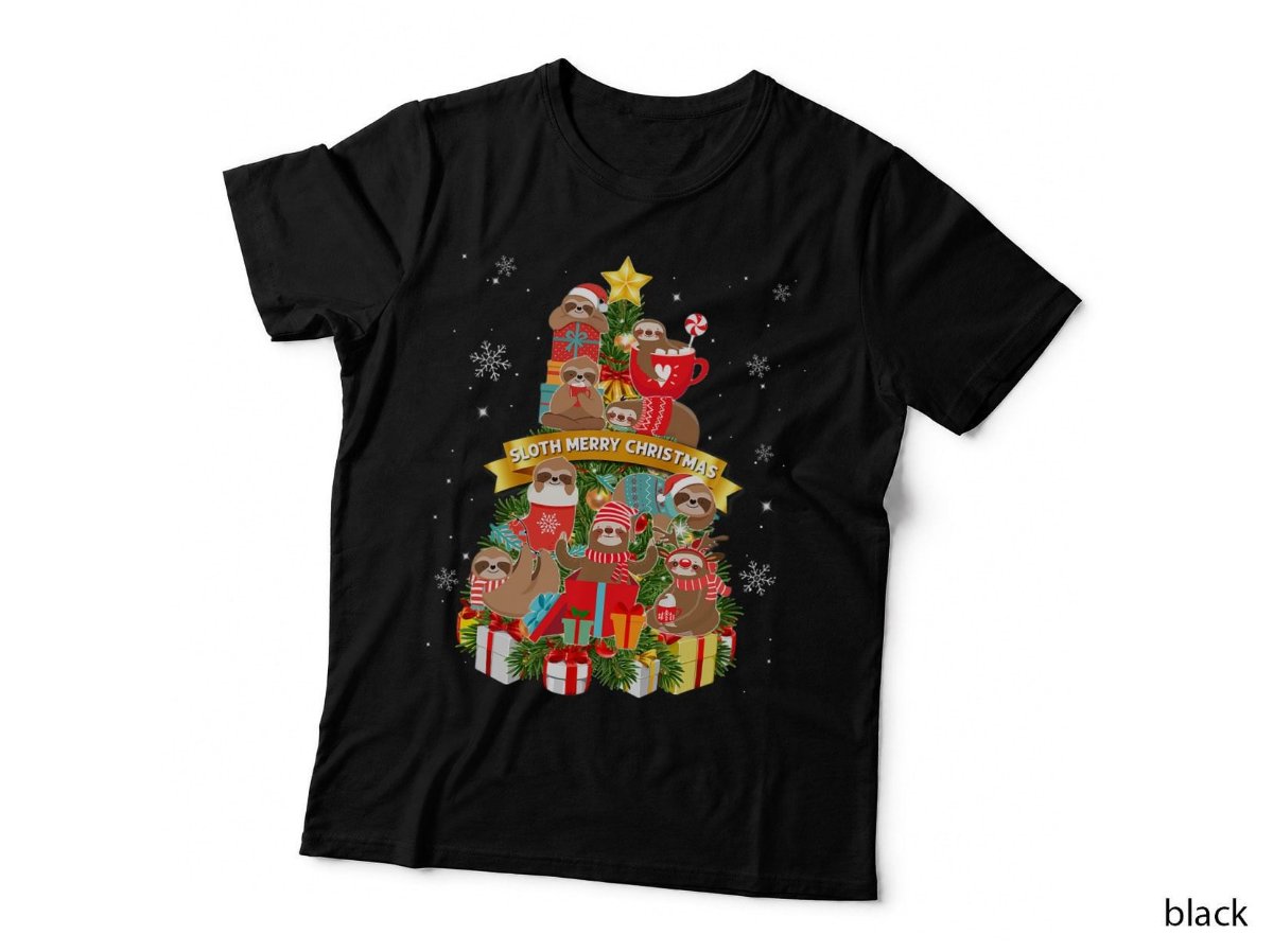 Sloth Christmas Tree Xmas T-Shirt, Cute Sloth Gift Festive Animal Hoodie
