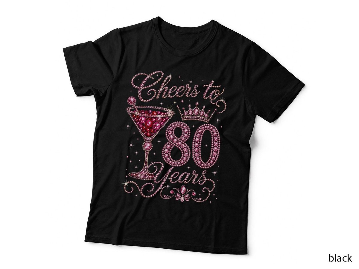 Cheers To 80 Years 80th Birthday Pink Bling T-Shirt Hoodie Born 1946 Grandma