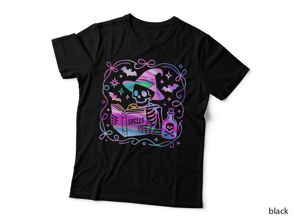 Halloween Skeleton Spells Book T-Shirt, Witchcraft Magic Theme
