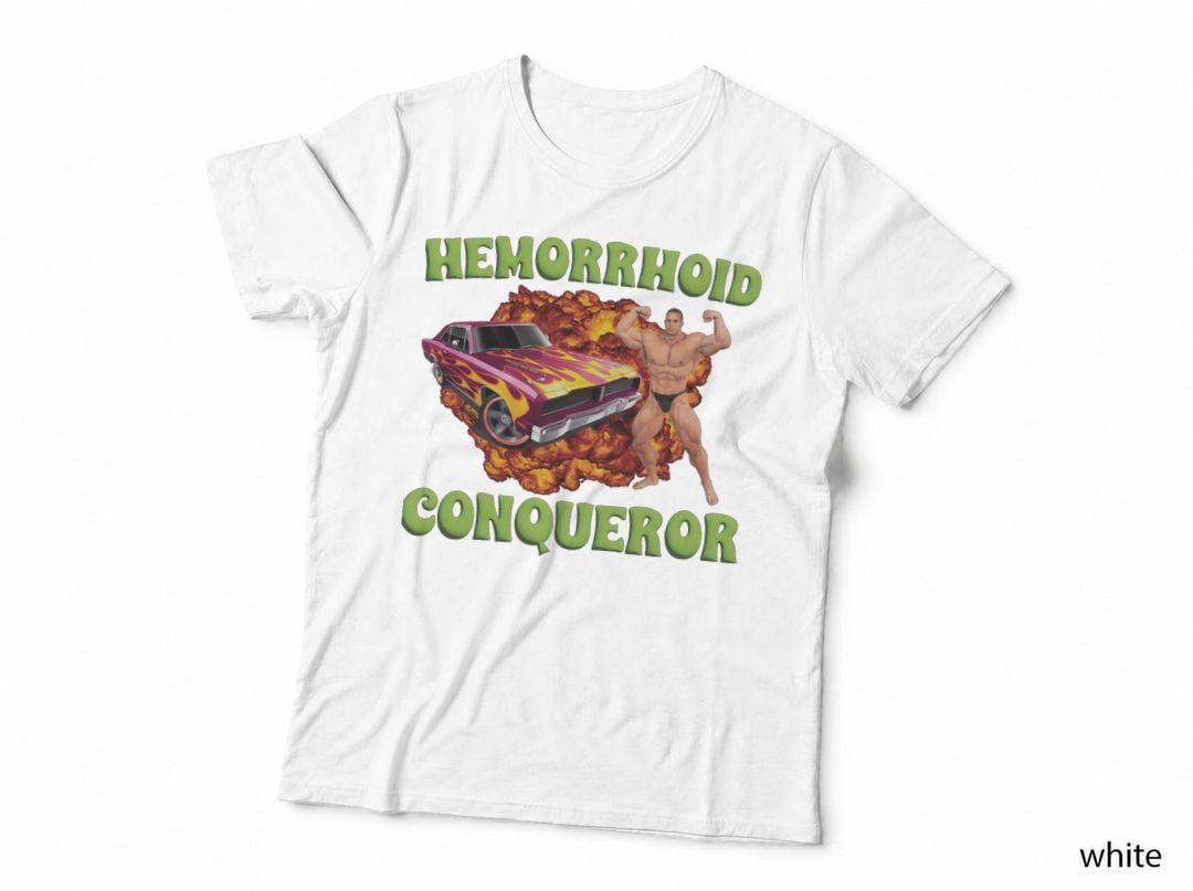 Hemorrhoid Conqueror T-Shirt, Retro Car Print, Funny Sarcasm