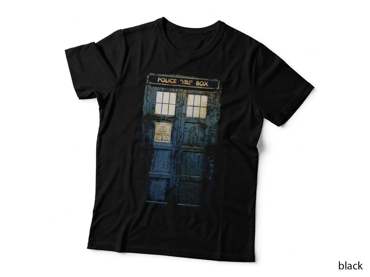 Doctor Who Tardis Blue Police Call Box Distressed Photo T-Shirt