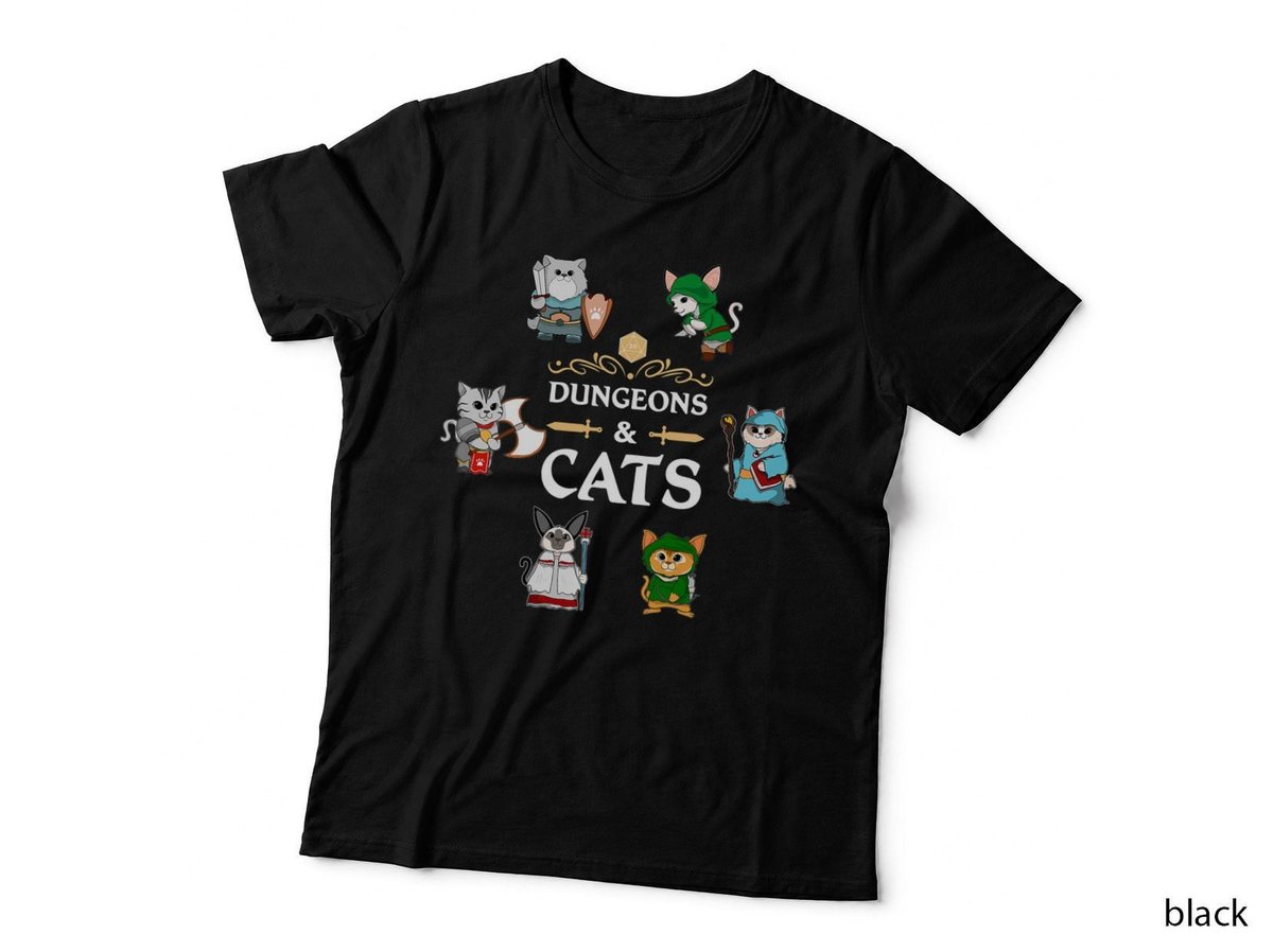 Adventurer Cats RPG D20 Dice RPG Fantasy Roleplaying Gamers T-Shirt