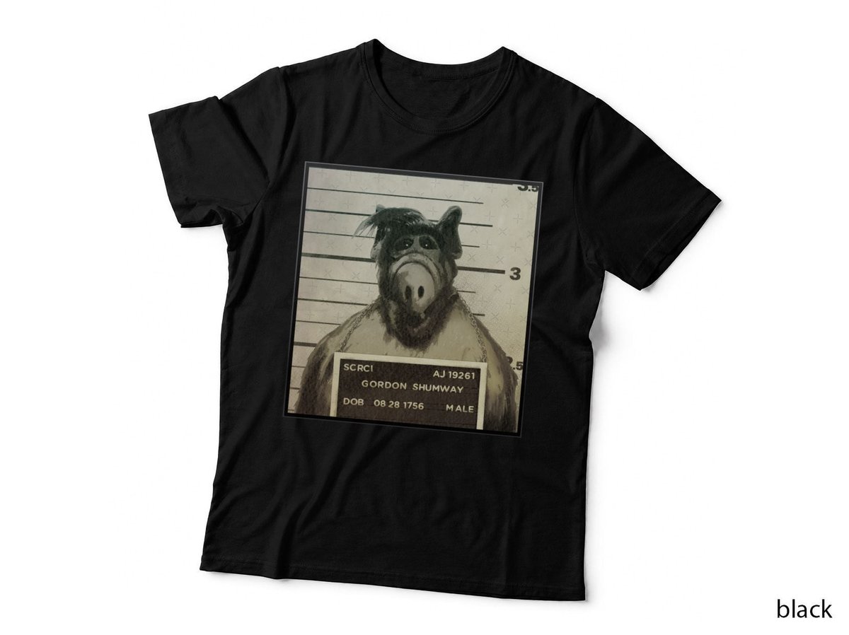 Alf Mugshot T-Shirt, Gordon Shumway Arrest, Retro TV Alien Art
