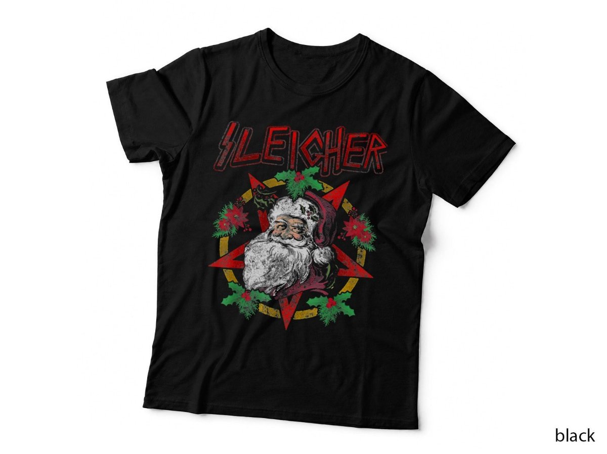 Sleigher Heavy Metal Santa Claus Christmas Xmas T-Shirt, Metal Festive Hoodie