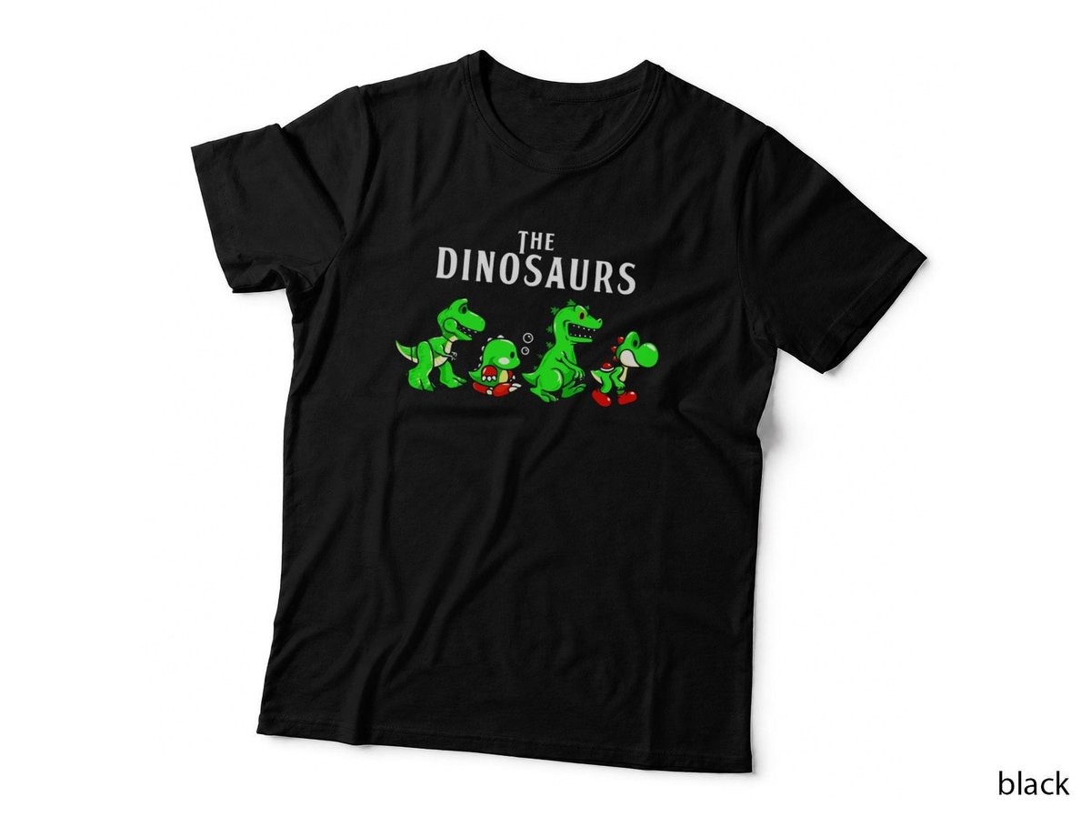 The Dinosaurs T-Shirt, Cartoon Nintendo Dino Fan Art, Retro Gaming Style