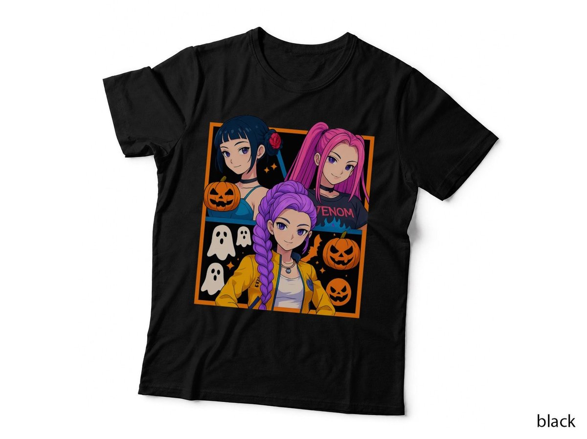 Halloween Anime Characters T-Shirt, Spooky Manga Style, Trendy Costume Tee