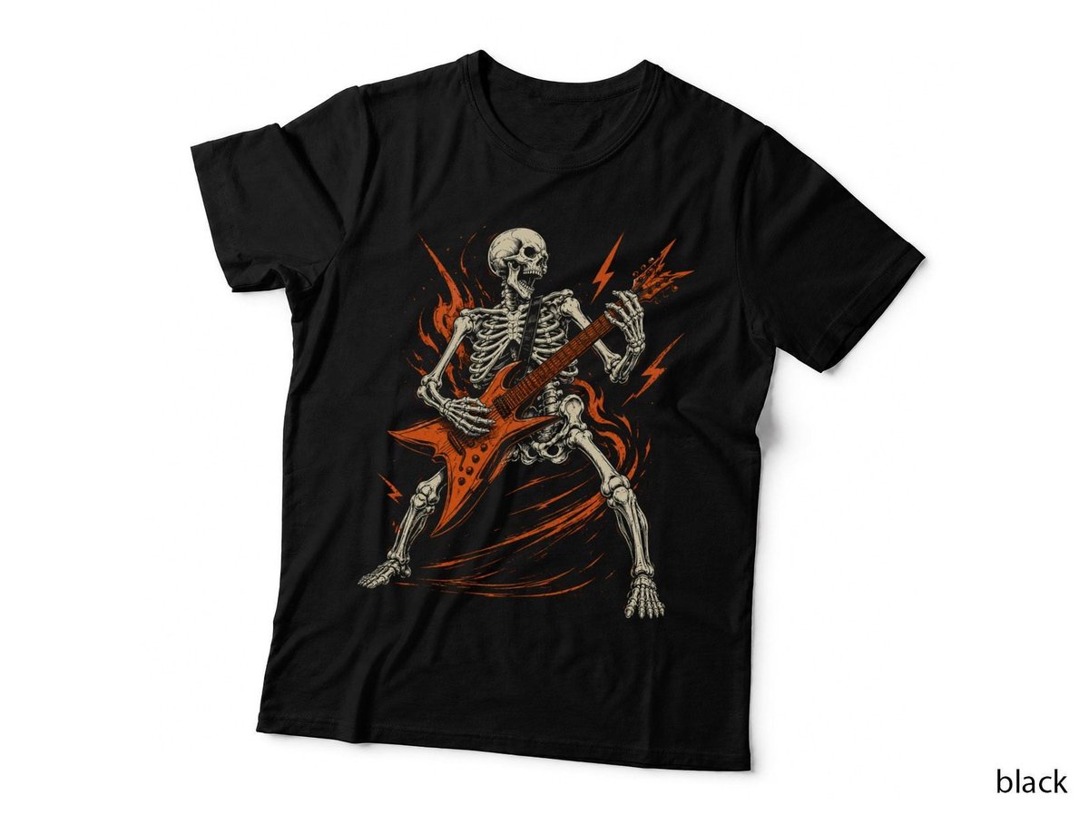 Skeleton Rock Guitarist Heavy Metal Band Music Skull T-Shirt Hoodie Halloween