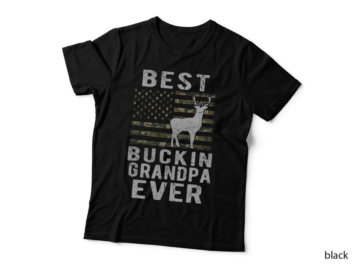 Best Bucking Grandpa Ever Camouflage US Flag Deer Hunting T-Shirt