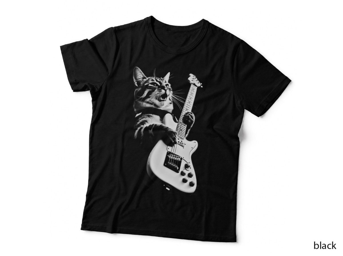 Rock Cat Playing Guitar T-Shirt, Funny Music Kitten Cat Lover Gift Hoodie