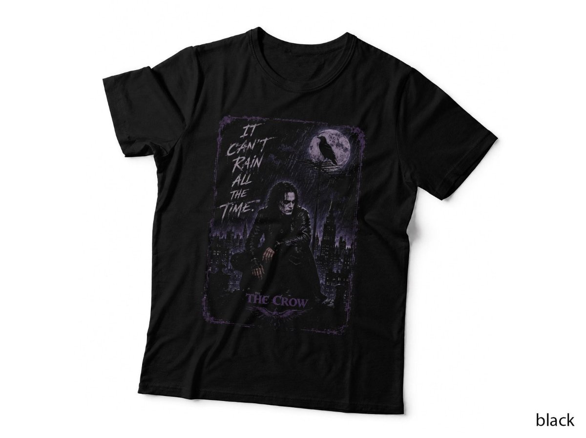 The Crow Gothic Rainy Rooftop T-Shirt, Vintage 90s Horror Halftone Hoodie