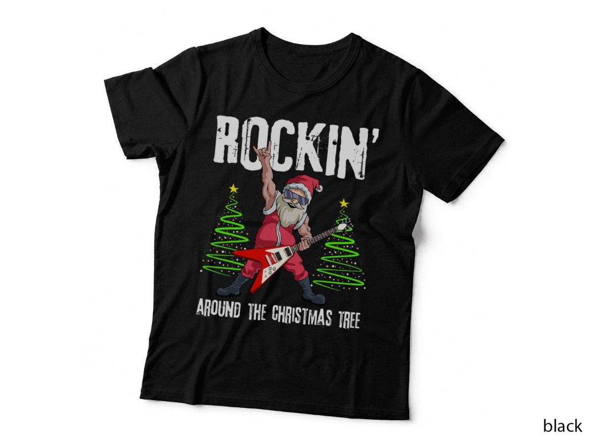 Rockin' Around Christmas Tree T-Shirt, Funny Rocker Santa Xmas Hoodie