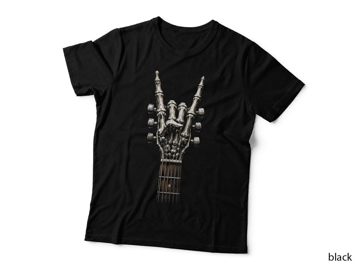 Skeleton Rock Hand Guitar Neck Heavy Metal Music Halloween T-Shirt Hoodie