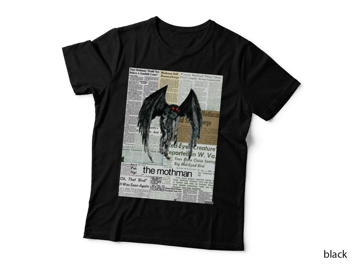 Mothman Newspaper Articles T-Shirt, Gothic Horror Theme, Halloween Apparel