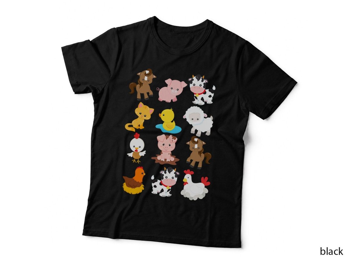 Boy's Girl's Farm Animals Short Sleeved T-shirt for Toddlers