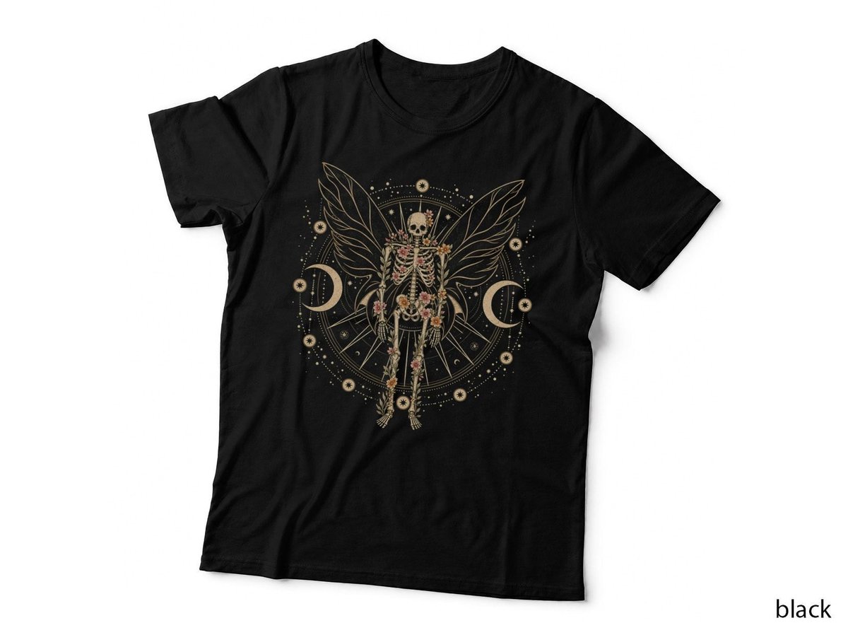 Winged Skeleton Flower Mandala Gothic Celestial Witchy Boho T-Shirt Hoodie