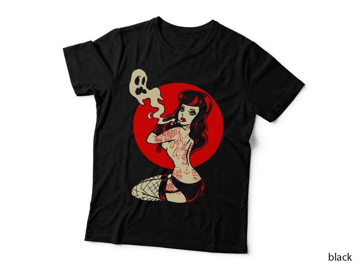 Horror Art - Sexy Goth Girl Burlesque - Psychobilly Punk Art T-Shirt