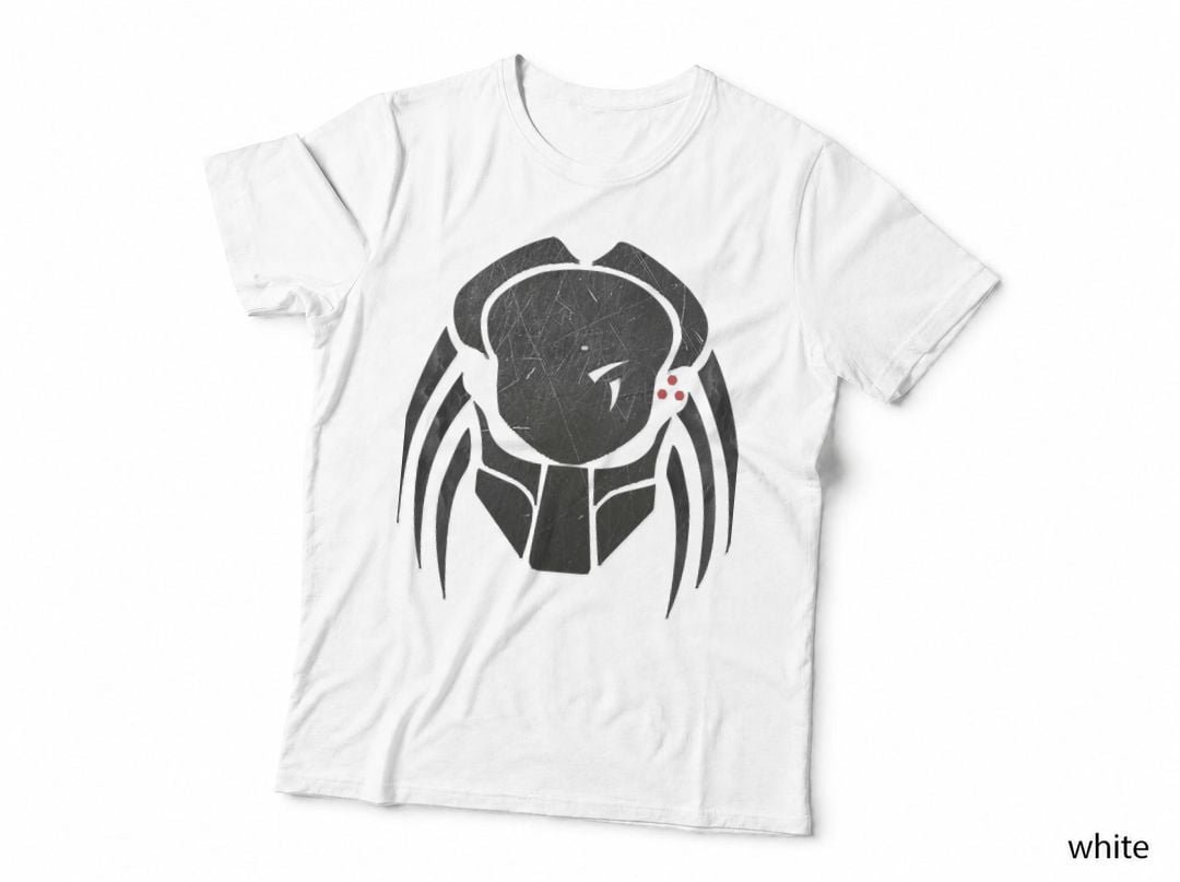 Predator Bio-Mask Icon T-Shirt, Scratched Metal Graphic, Retro Sci-Fi Fan