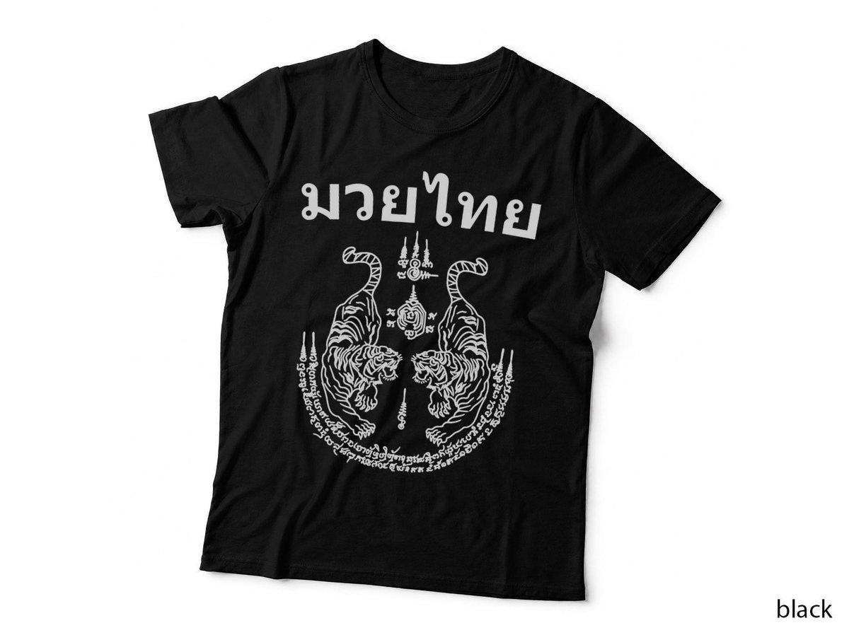 Muay Thai Language Sak Yant Art Tattoo Twin Tiger Kickboxing T-Shirt