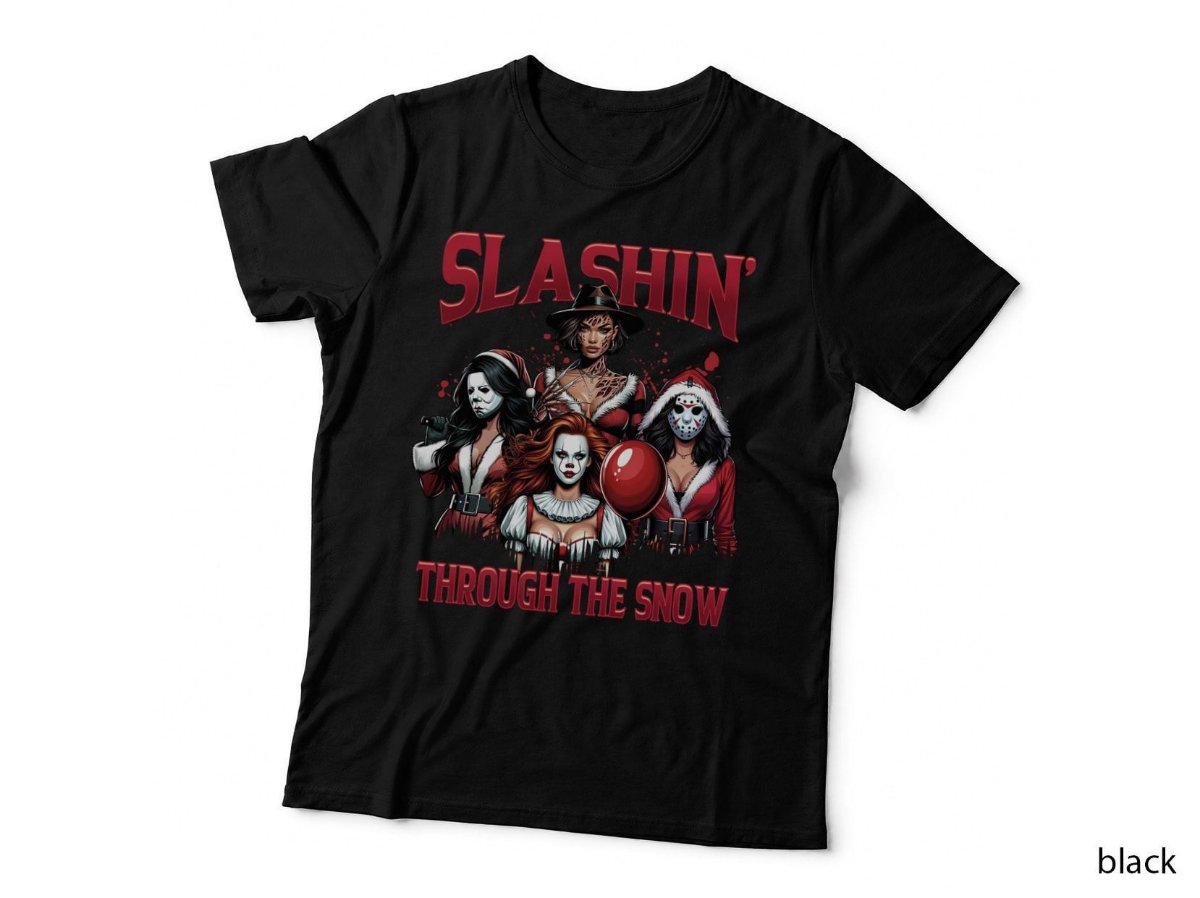 Slashin Through The Snow T-Shirt, Winter Horror Christmas Xmas Monster Hoodie