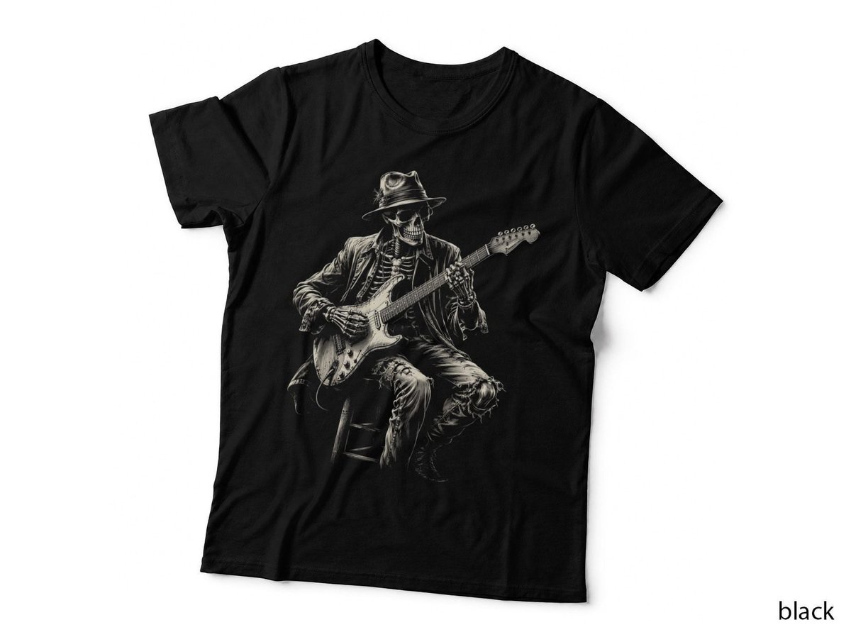 Skeleton Blues Guitarist Rock Music Skull Halloween T-Shirt Hoodie Vintage
